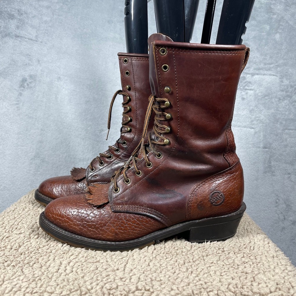 Double-H Lacer Boots Mens 9.5 EE Brown Leather Western Lace Up Kiltie 9631